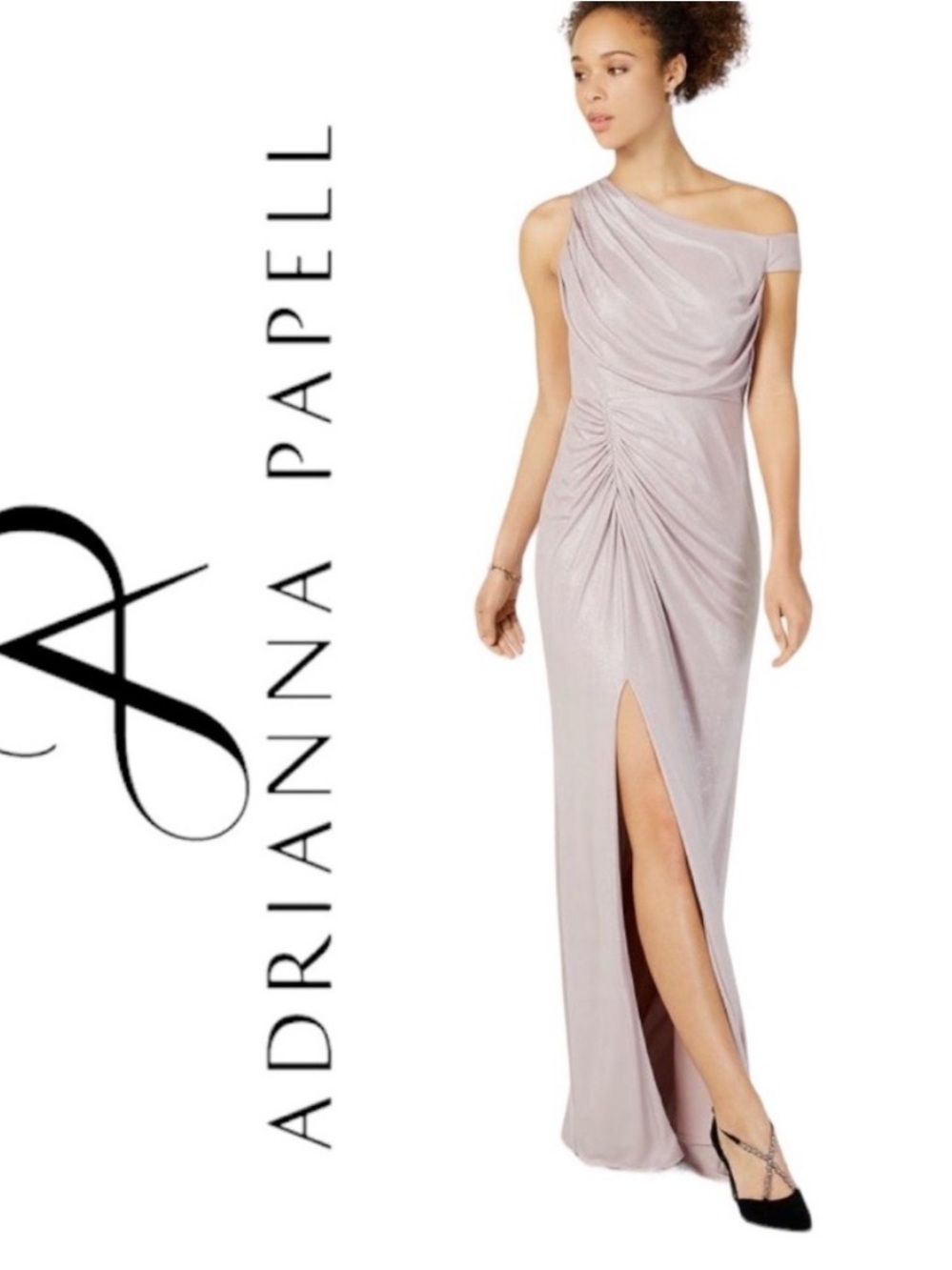 Adrianna Papell Cold -Shoulder Blush Evening Gown with Side Slit